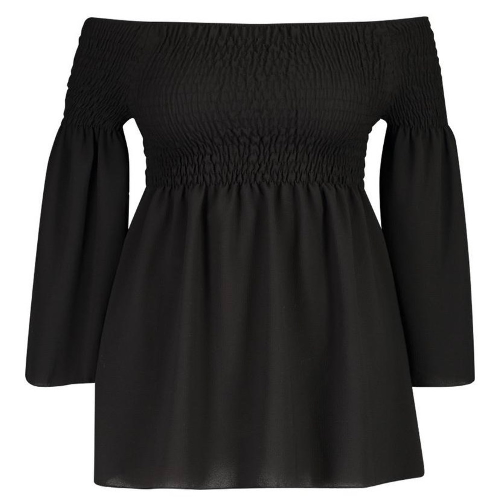 Boohoo plus sz shirred of the shoulder smock top